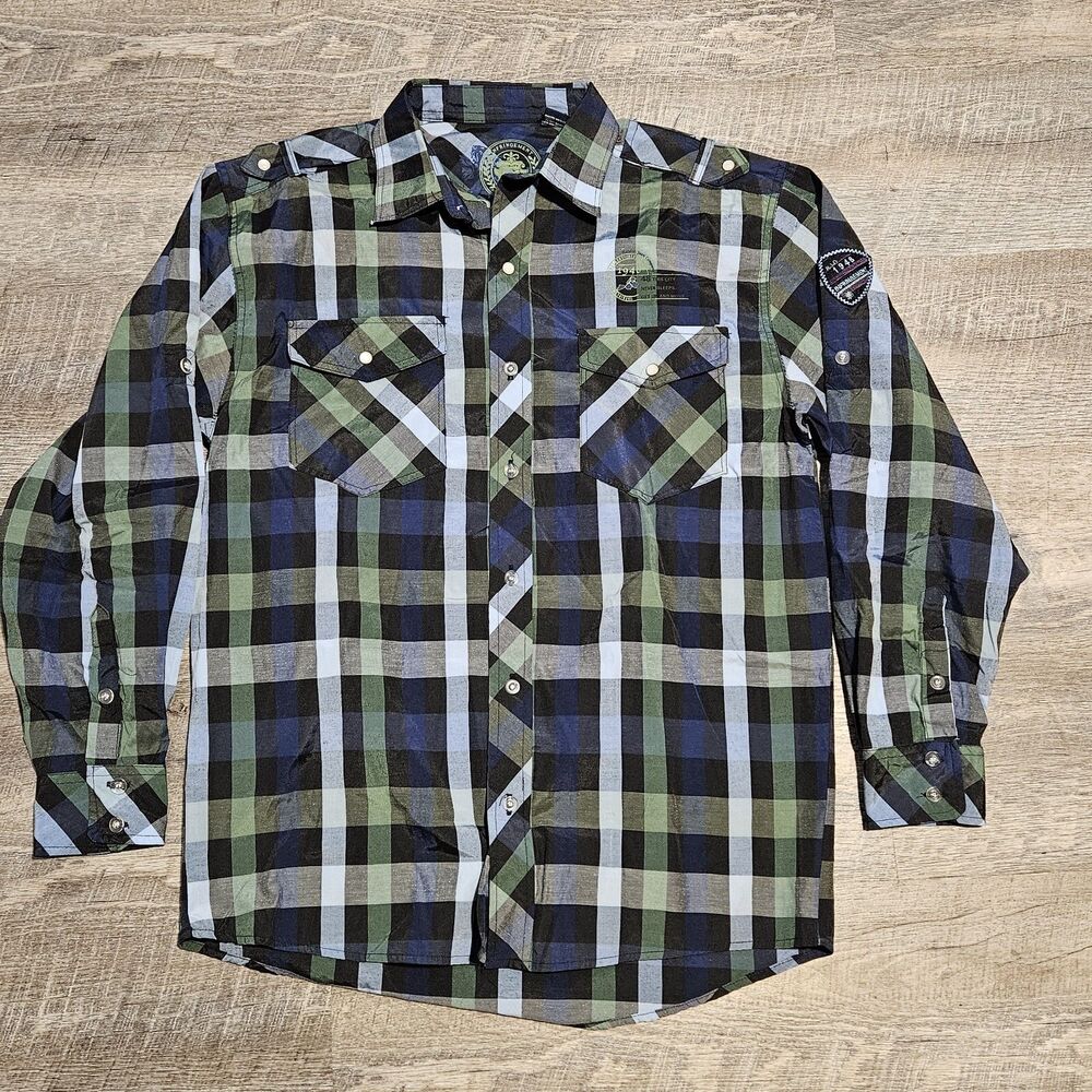 Raider Jean Company Men's Pearl Snaps Long Sleeve Button Down Shirt Size Large